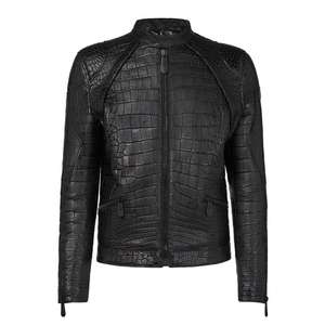 Chaqueta de cuero con estampado de cocodrilo para hombre, con cremallera, cuello alto, manga larga, corte regular, ropa de abrigo para invierno - Product Image 2