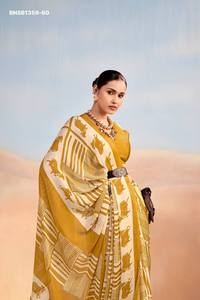 High Quality Satin Chiffon with Stripe Printed <b>Saree</b>-<b>Blouse</b> Collection Supplier from India At Wholesale Rate <b>Saree</b> Love - Product Image 4