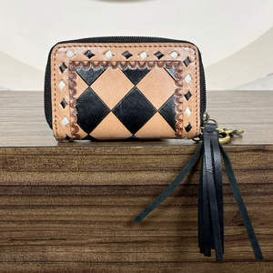 Nouveau luxe personnalisé usiné à la main en cuir à carreaux véritable Designer porte-monnaie petit portefeuille porte-carte de crédit pochette avec porte-clés - Product Image 5