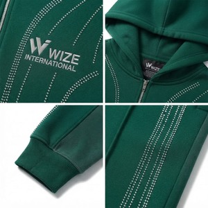 ชุดวอร์มมีฮู้ดสีเขียว WIZE INTERNATIONAL แขนยาว ปิดด้วยซิป สีพื้น ระบายอากาศได้ดี สำหรับผู้ใหญ่ ใส่ได้ทั้งชายและหญิง เหมาะสำหรับฤดูใบไม้ร่วง - Product Image 5