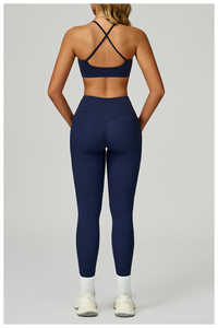 2 Piece Yoga Set Square Neck Halter Crop Top High Waist Full Length <b>Leggings</b> Seamless Spandex Polyester Sport Wear - Product Image 3