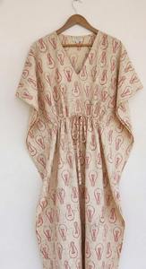 Robe Kaftan Bohème en Coton Imprimé à la Main pour Femme, Coupe Ample, Style Ethnique, Idéale Plage et Été - Product Image 2