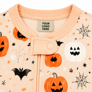 Combinaison Bébé Unisexe Hiver Halloween Imprimée en Spandex/Coton avec Fermeture Éclair Bidirectionnelle Motif Citrouille Chauve-souris Toile d'araignée Mignonne – Vente en Gros - Product Image 4