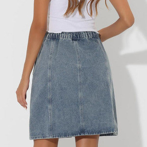 Women's Vintage Straight Washed Denim Skirt Elegant Casual Design Soft 100% Cotton Fabric Wholesale Available - Product Image 2