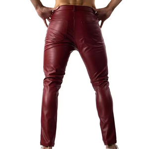 Pantalon moto en cuir marron pour homme, taille haute, avec lacets latéraux et poches cargo, style motard, pour l'automne - Product Image 2
