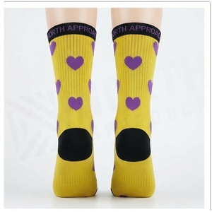 Yellow Crew <b>Socks</b> With Purple Heart Pattern Breathable Knitted <b>Socks</b> For Adults Spring Casual Wear - Product Image 2