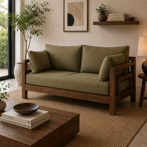 Sofá Moderno de Madera de Teca Sólida con Tela, de Una Plaza, Diseño Minimalista y Duradero para Sala de Estar, Hotel, Villa, Muebles Personalizados - Product Image 5