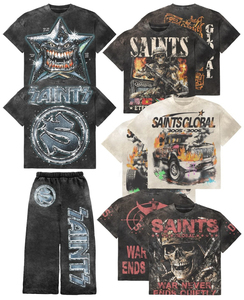 Ensemble de t-shirts courts en coton épais délavé à l'acide style vintage, streetwear, impression graphique personnalisée de haute qualité - Product Image 1