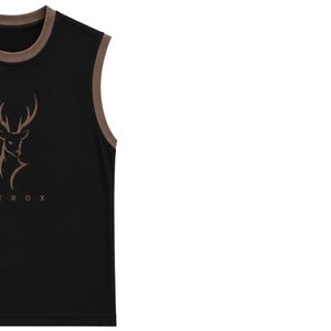 Débardeur sans manches noir et marron avec imprimé cerf en relief, gilet décontracté en coton pour homme, col rond, mode streetwear personnalisée - Product Image 4