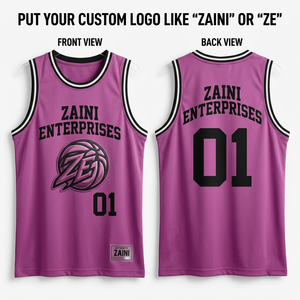 Maillot de basket-ball pour hommes 160 GSM en polyester interlock premium rose et noir, impression par sublimation personnalisée, broderie de logo par transfert thermique - Product Image 1