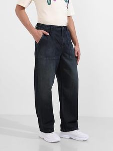 Jean en denim délavé ample et uni pour homme, style streetwear, coupe large, 100 % coton - Product Image 2