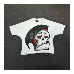 T-shirt court à manches courtes et col rond pour homme, blanc, avec motif de crâne imprimé, en jersey de coton, haut décontracté - Product Image 1