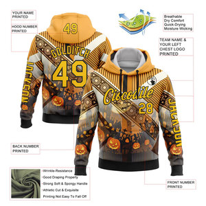 Sudadera con Capucha Personalizada de Halloween para Hombre, Diseño Sublimado en Naranja y Negro, Corte Regular, Ropa Casual - Product Image 2