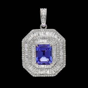 Octagon Cut Tanzanite Pendant 14K White Gold Plated Rhodium Plated 925 Sterling <b>Silver</b> Luxury Jewelry Women Elegant Gift - Product Image 1