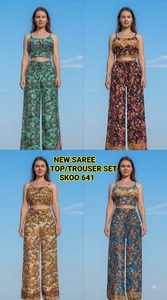 Conjunto de Sari Floral Elegante de Diseño Étnico Indio para Mujer, Ropa Casual de Fiesta, Tejido Vintage 100% Seda - Product Image 6