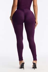 Leggings de yoga taille haute unis grande taille longueur intégrale sans couture avec taille élastique en Spandex et Polyester - Product Image 3
