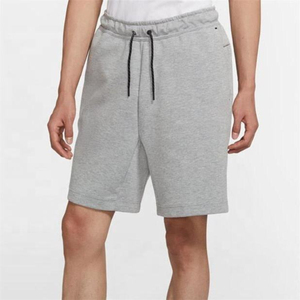 Shorts de sport décontractés pour hommes en jersey gris chiné avec cordon de serrage et poche zippée, en molleton technique - Product Image 4
