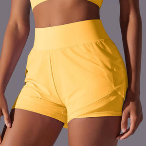 Customized High <b>Waist</b> Sport Shorts With Pockets Quick Dry Knitted Spandex Polyester Women's Activewear Shorts - Product Image 1
