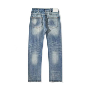 Classic Simple Washed Cat Whiskers Loose Clean Fit Straight <b>Mens</b> Jeans - Product Image 4