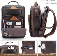 Sac à dos pour ordinateur portable en cuir pleine fleur pour hommes, 15,6 pouces, style vintage, pour le travail, l'université, les sorties décontractées