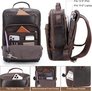 Full Grain Leather Laptop <b>Backpack</b> for Men 15.6 Inch Vintage Computer Work <b>College</b> Casual Daypack - Product Image 5