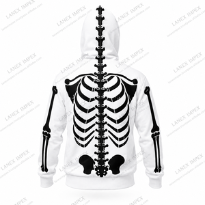 Sudadera con capucha blanca de esqueleto para hombre, con gráfico de calavera y huesos, chaqueta con cremallera completa, sudadera de Halloween, ropa urbana, capucha con logo personalizado impreso - Product Image 3