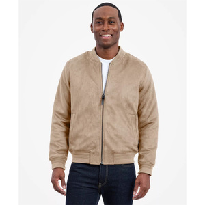 <b>Men</b> <b>Suede</b> Bomber <b>Jacket</b> Stand Collar Zipper Closure Casual Regular Fit Autumn Outerwear Solid Color - Product Image 2