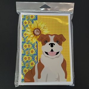 Tournesols d'été Bulldog anglais rouge Cartes de vœux Pack 8 cartes vierges avec enveloppes A7 Taille fantaisiste 5x7 pouces - Product Image 3