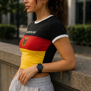 เสื้อยืดทรงครอปสไตล์ Y2K ลายธงชาติสำหรับผู้หญิง เนื้อผ้ากันเป็นขุย - Product Image 2