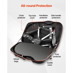 Étui de transport pour vélo noir, coque rigide en EVA, boucle à dégagement rapide, double fermeture éclair, serrure TSA, roues, sac d'accessoires essentiels pour vélo - Product Image 3