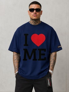 Nuevas camisetas de hombre de moda, extragrandes, ecológicas, estilo hip hop, con logo impreso DTF personalizado, cuello redondo, manga corta, de algodón, de dos tonos. - Product Image 1