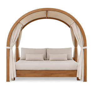 Bespoke Teak Wood Poolside Cabana Double Daybed Pavilion with Half Circle Arched <b>Roof</b> - Product Image 3