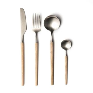 Ensemble de couverts en acier inoxydable de qualité supérieure avec manche en bois naturel, argenterie moderne minimaliste pour la maison, l'hôtel, le restaurant, respectueux de l'environnement - Product Image 2