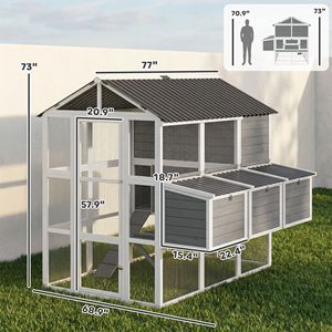 77\" Large Outdoor Wooden Chicken Coop Nesting Boxes Waterproof Roof New Poultry <b>Cage</b> Run for 6-8 Chickens <b>Rabbits</b> Layer <b>Cage</b> - Product Image 2