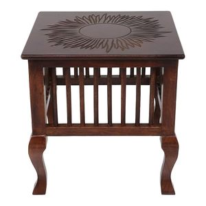 Wooden Side <b>Table</b> Square Accent <b>Table</b> Carved Sunburst Top <b>Bedside</b> End <b>Table</b> Home Decor - Product Image 4