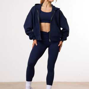 Ensemble de survêtement gris à capuche pour femme, manches longues, couleur unie, coupe ample, sweat-shirt décontracté et pantalon avec poches latérales et taille élastique - Product Image 6