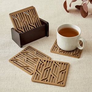 Modern Abstract Laser Cut Solid Wood Coaster Set Handcrafted Heat Resistant Drink <b>Mat</b> Table Protector Coffee Tea Cup Holder - Product Image 3