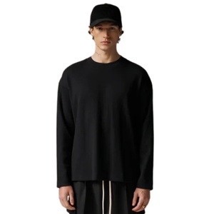 Camiseta de Manga Larga Negra para Hombre, Cuello Redondo, Algodón, Estilo Casual Urbano, Tejido Suave Texturizado - Product Image 6