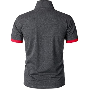 Camisa Casual para Hombre, Color Gris Oscuro Jaspeado, Manga Corta, Ribete Rojo, Cuello Alto, 100% Algodón, Tejido de Punto, Diseño Personalizado - Product Image 2