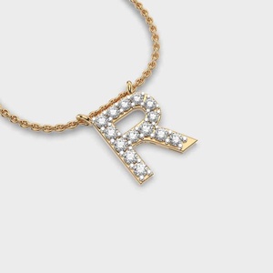 Designer R <b>Initial</b> Pendant Letter R Pendant Round Brilliant Cut Moissanite Pendant Alphabet <b>Necklace</b> 925 Sterling <b>Silver</b> Pendant - Product Image 3
