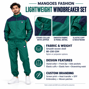 Men's Green Navy Color Block <b>Tracksuit</b> Jacket Pants Set Breathable Sportswear Full Sleeve Zipper Front Logo Design Autumn Wear - Product Image 6