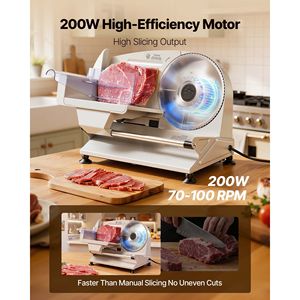 Rebanadora Eléctrica de Alimentos de 7.5 Pulgadas con 2 Cuchillas SUS420, 200W, Grosor Ajustable de 0-0.6 Pulgadas para Carne Congelada y Productos Delicatessen - Product Image 2