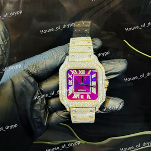 Reloj Automático de Acero Inoxidable con Diamantes Cultivados en Laboratorio VVS, Esfera Romana, Caja Cuadrada Estilo HipHop, Reloj de Moda para Hombre - Product Image 1