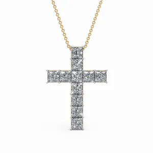 Collier pendentif en or jaune 18 carats avec diamant taille princesse en forme de croix, très demandé, certifié IGI et pureté VVS - Product Image 2