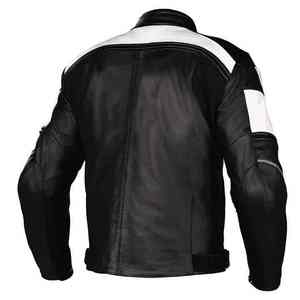 Men's Black <b>White</b> Color Blocking Motorcycle Leather <b>Jacket</b> Windproof Zipper Closure Stand Collar Slim Fit Moto <b>Biker</b> Style - Product Image 3