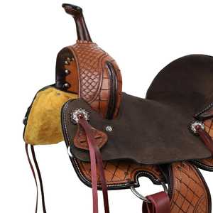 Selle Western en cuir légère avec siège confortable et souple, ornée de motifs floraux faits à la main, ensemble complet d'équipement équestre - Product Image 4