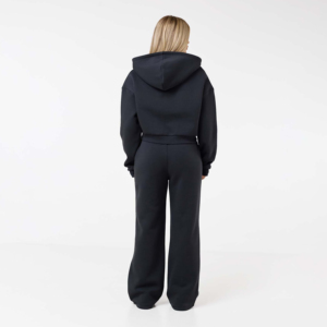 Conjunto Deportivo de Invierno para Mujer, 100% Algodón, con Capucha, Color Negro, Estampado Acid Wash, Cierre Completo con Cremallera, Corte Holgado, Estilo Casual - Product Image 2