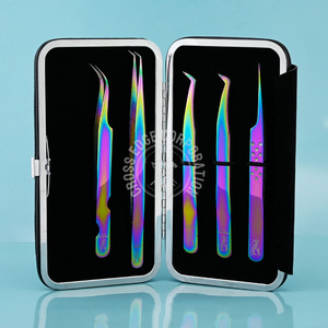 Pinzas de pestañas con punta de fibra de aislamiento para extensiones de pestañas con agarre de diamante, puntas precisas de acero japonés para volumen Mega Classic - Product Image 3