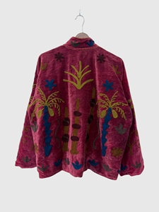 Veste en velours brodée à la main avec des motifs floraux, manches longues, col montant, taille plus, pour femmes adultes, style chic prairie, vêtements d'automne - Product Image 2