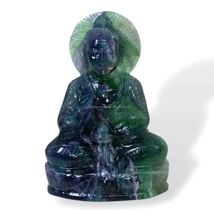 Figura de Buda de Fluorita Tallada a Mano de 23.5cm, Estatua India, Cristal Curativo, Ecológico, Feng Shui - Product Image 5